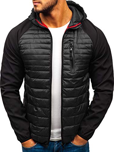 BOLF Herren Übergangsjacke Steppjacke Daunenjacke Sportjacke Freizeitjacke Kapuze Reißverschluss Street Style J.Style LY1020 Schwarz L [4D4]