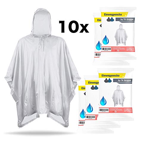 TK Gruppe Timo Klingler 10x Einweg & Einmal Regenponcho und Regencape - transparent & durchsichtig & portabel, wasserdicht für Damen & Herren bei Camping (10x Stück)