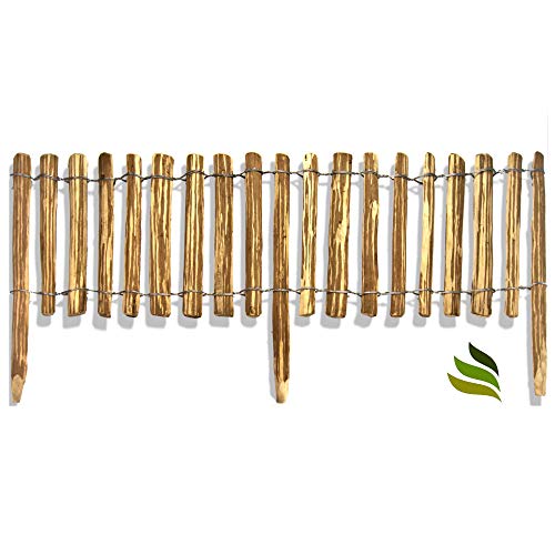 Floranica Steckzaun aus Holz in 8 Größen, Integrierte Pfosten, imprägnierter, getackerter Rollzaun, gut gespaltenen Staketen, sicheren Spitzen, Lattenabstand:8-10 cm, Höhe:35 cm hoch / 500 cm lang