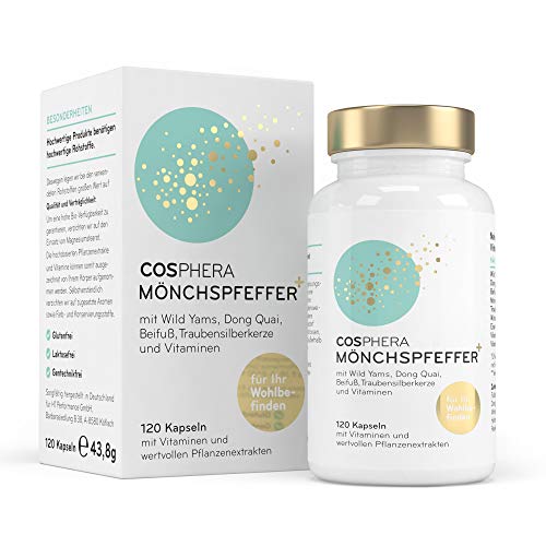 Mönchspfeffer Kapseln hochdosiert (120 Kapseln) - 100 mg je Tagesdosis - angereichert mit Wild Yams, Dong Quai, Traubensilberkerze, Vitamin B6, B12 und Eisen - Original Vitex Agnus Castus - Vegan