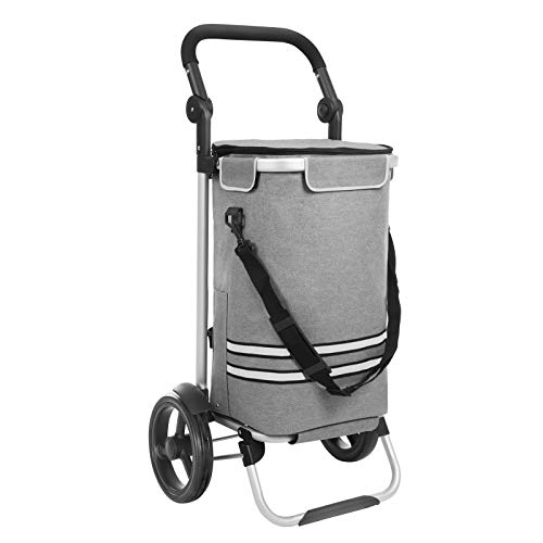 SONGMICS Stabiler Einkaufstrolley klappbar mit Kühlfach multifunktional Einkaufswagen mit Reflektoren Shopper Handwagen abnehmbare Tasche Rollen KST02