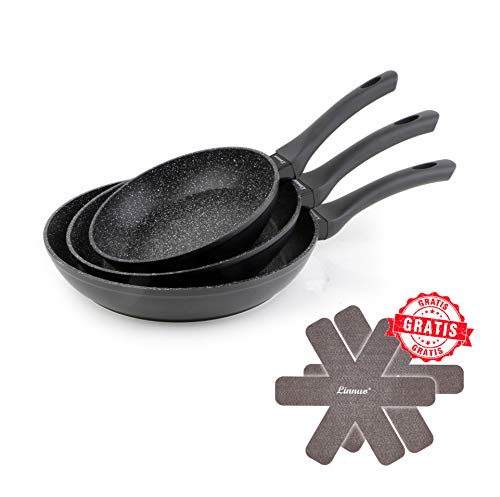 Linnuo 3tlg Pfannenset Induktion Pfanne Set Bratpfanne Marmor antihaft beschichtet Pfannen 28 cm 24 cm 20 cm