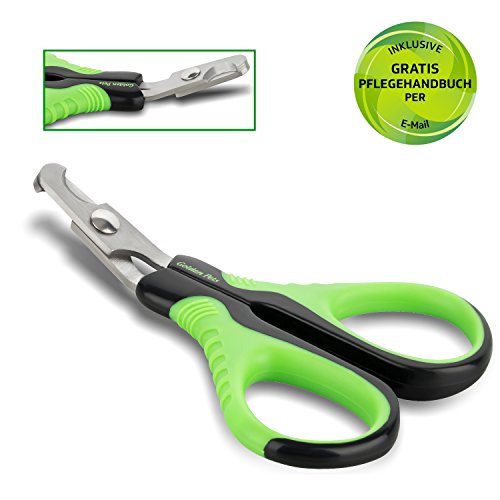 Golden Pets Krallenschere | Ideal für kleine Hunde, Welpen, Katzen, Hasen und Meerschweinchen | Einzigartiger 45 Grad Schneidekopf in Profiqualität | + Gratis E-Book Pflegehandbuch