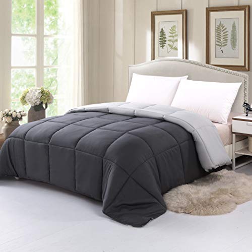 QZY Bettdecke 200 x 200 cm - Quilted Steppbettdecke antiallergisch für Allergiker 100% Microfaser Ganjahresdecke Double Face Grau/Rauch
