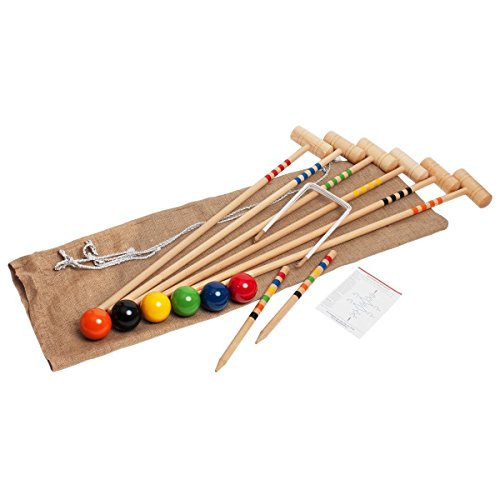 Qualitäts Krocket Crocket für 6 Spieler (Erwachsenenlänge 100cm) im Jutesack 3246