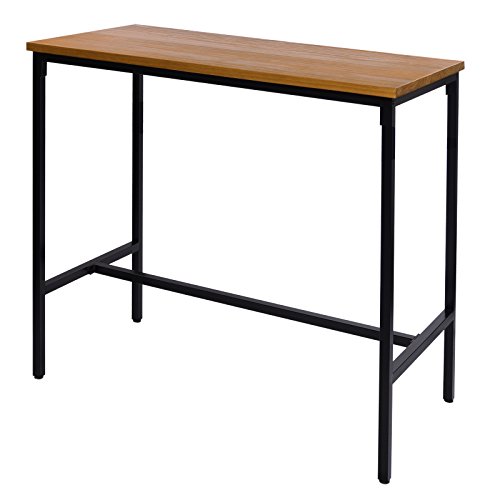 WOLTU BT13hei 1x Bartisch Bistrotisch Stehtisch Esstisch, Metallgestell, Tischplatte aus Massivholz, Eiche, 120x66x110cm(BxTxH)