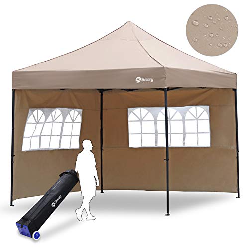 Sekey 3x3m Faltpavillon 100% Wasserdicht für Garten, mit 2 Seitenteilen, Taupe