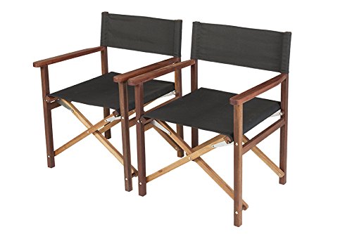 Regiestuhl 'Schwarz' (2 Stück), Gestell aus exklusivem Mahagoni Hartholz, geölt, klappbar