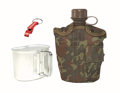 US ARMY Feldflasche mit ALU Becher + AOS-Outdoor Flaschenöffner flecktarn