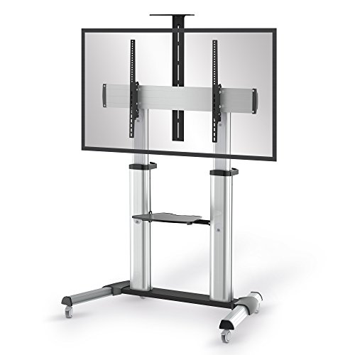 conecto LM-FS03G Professional TV-Ständer Standfuß für Fernseher Flachbildschirm LCD LED Plasma höhenverstellbar 55-100 Zoll (152-254 cm, bis 80 kg Tragkraft) max. VESA 1000x600mm, Aluminium, silbergrau/schwarz