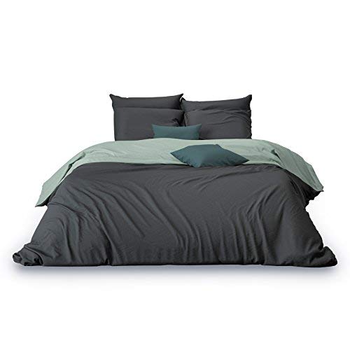 Matrazzo Bettwäsche Azara, Mako Perkal 100% ägyptische Baumwolle (Anthrazit-Mint, 155x220 cm + 40x80 cm)