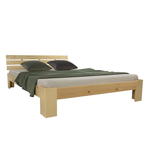 Homestyle4u 1838 Holzbett 160x200 cm Natur Doppelbett mit Lattenrost aus Kiefer Massivholz