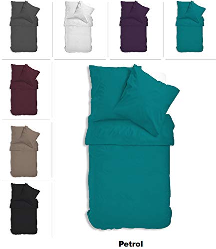 one-home Uni Bettwäsche Einfarbig Mikrofaser Garnituren Bettbezüge Premium Reißverschluss (Petrol, 4 teilig 135x200 cm)