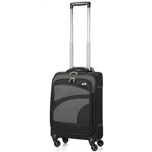 Aerolite Leichtgewicht 4 Rollen Handgepäck Trolley Koffer Bordgepäck Kabinentrolley Reisekoffer Gepäck , Genehmigt für Ryanair , easyJet , Lufthansa , Jet2 und viele mehr , Schwarz/Grau