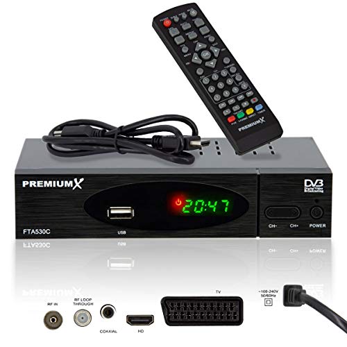 PremiumX FTA 530C Full HD Digitaler DVB-C / C2 TV Kabel Receiver | Auto Installation USB Mediaplayer SCART HDMI WLAN optional | Kabelfernsehen für jeden Kabel-Anbieter geeignet