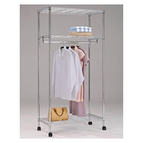 IDIMEX Garderobenwagen Rollgarderobe Garderobe mit 3 Ablagen und 1 Kleiderstange, verchromt, Sicherheitsdoppelrollen