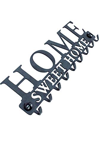 Stilemo Schlüsselbrett Zum ordentlichen Aufhängen - Sparen Sie Zeit mit der Schlüsselleiste Home Sweet Home - Hakenleiste Schlüssel Wand in Edlem Schwarz - 9 Haken - 25 x 8.5 cm