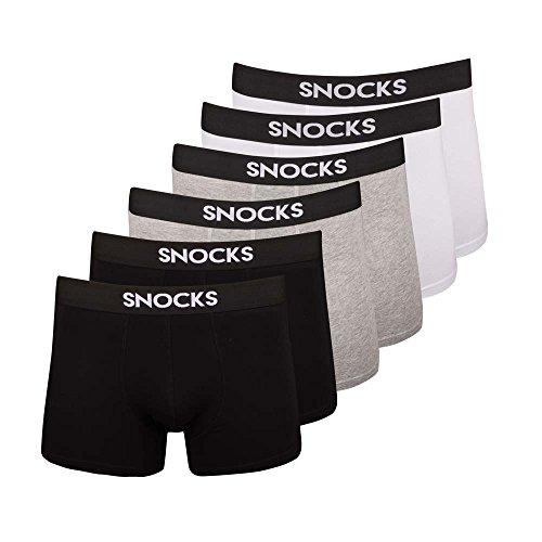 Snocks Herren Unterwäsche/Boxershorts (6er Pack) Schwarz, Grau, Weiß (S - XXL)