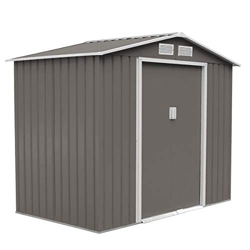 SVITA S200 XXL Metall Gerätehaus 277x191x192cm Geräteschuppen Garten Schuppen Gartenhaus Satteldach (Grau)