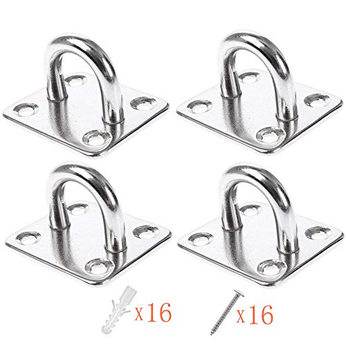 4 Stück Augplatte Decksplatte aus Edelstahl Wand- Deckenhalterung Halterung Deckauge Metall Heftklammer Ring Haken Befestigungshaken für Hängesessel Sonnensegel und vieles mehr (D6 - (35x40mm))