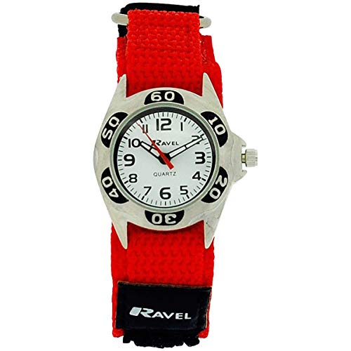 Ravel Quartz Jungenuhr weißes Zifferbl. & rotes Klettarmband R1507.40