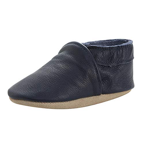 KOSHINE Babyschuhe Weicher Leder Krabbelschuhe Kleinkind Lauflernschuhe Hausschuhe 0-24 Monate (6-12 Monate, Blau)