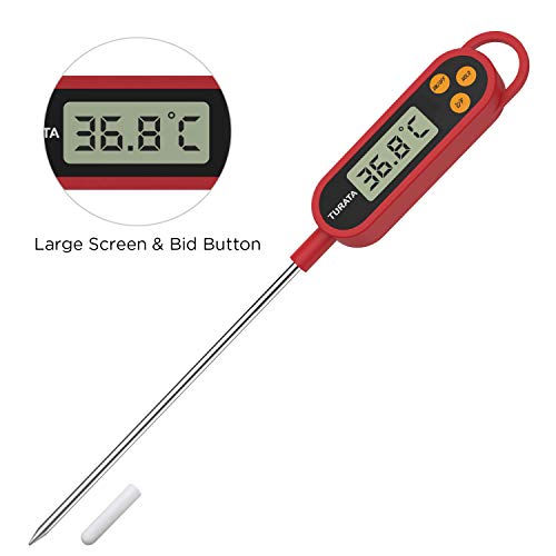 TURATA Einstichthermometer Digitales Grillthermometer Küchenthermometer Fleischthermometer, Lange Sonde aus 304 Edelstahl, Große LCD Anzeige für Braten Kochen Grillen/BBQ Backen Baby Ernährung
