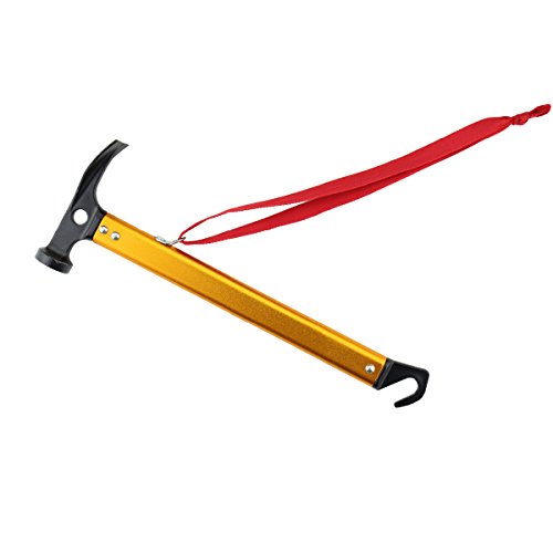 TRIWONDER Camping Zelt Hammer Leichte Outdoor-Multifunktions Hammer Aluminium Hammer mit Zelt Stake Remover für Regenfliege Tarp (Gold)