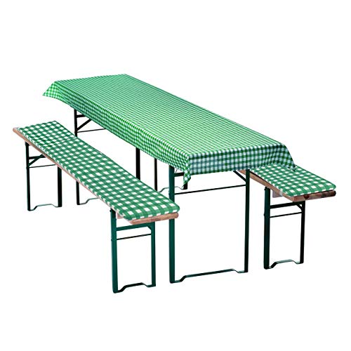 Wagner Textil 3 TLG. Bierbankauflagen-Set Grün/Weiß kariert mit Sitzpolsterung für Bierzeltgarnitur 70cm oder 50cm Tischbreite