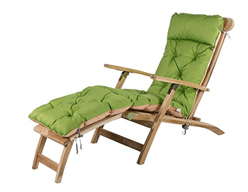 Meerweh Deckchair Liege, ca. 195 x 49 x 10 cm, Polsterauflage, Kissen Auflage Grün/Beige 20072