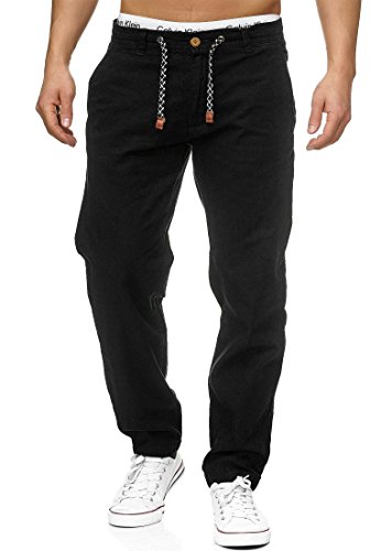 Indicode Herren Veneto Leinen-Hose Lange Hose Bequeme Stoffhose aus hochwertiger Leinenmischung Black M