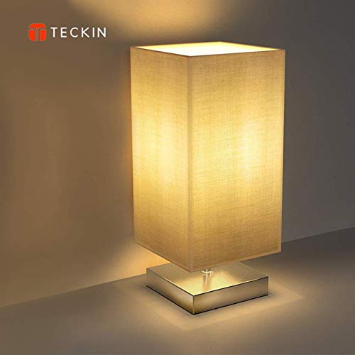 Tischlampe, Nachttischlampe für Schlafzimmer, TECKIN Stoff Schreibtischlampe Retro Nachtlicht, Minimalist Stoff Nachttisch-Leuchte für Schlafzimmer, Kaffeetisch and Büro (4w E27 LED Birne Enthalten)