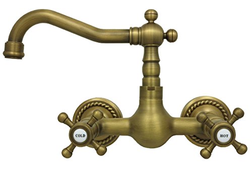 Retro Zweigriff Wandarmatur Wasserhahn Waschbecken Nostalgie Wand Armatur Hochdruck Antik Braun Nostalgie