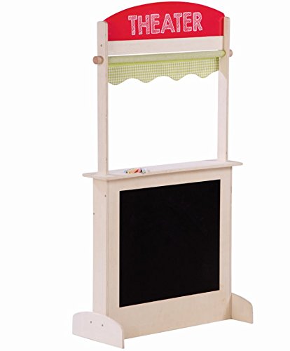 roba Kinder Multistand '4in1', Kinder Kaufladen, Kaspertheater, Marktstand / Kiosk, Eisdiele mit Tafel in einem für pädagogisches Rollenspiel, Holz natur, drehbar mit Vorhang