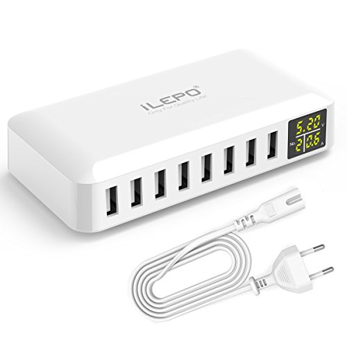 iNepo USB Ladegerät 8 Port Multi Usb Port Ladegerät mit LED-Anzeige 40W / 8A Eingang 100-240V für iPhone,iPad,Tablets,Headphones, Android Smart phone und mehr USB Netzteil Gerät【2 Jahre Garantie】