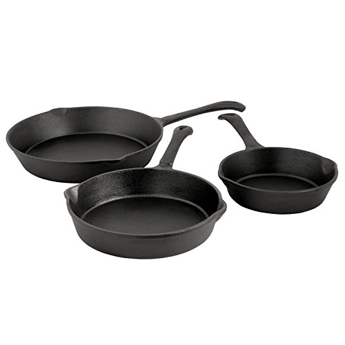 BBQ-TORO 3 teiliges Gusseisen Brat und Steak Pfannen Set, Ø 16 cm, Ø 20 cm, Ø 26 cm