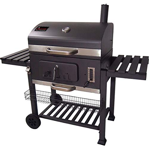ACTIVA Grill Gusseisen XXL Grillwagen Angulatus, Schwarz, Holzkohlegrill Barbeque BBQ - inkl Abdeckhaube