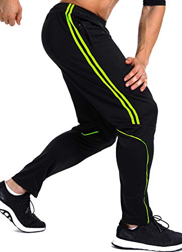 INSTINNCT Herren Lange Trainingshose Sport Jogging Hose Sweatpants mit Reißverschlusstasche Streifen (Grün) M