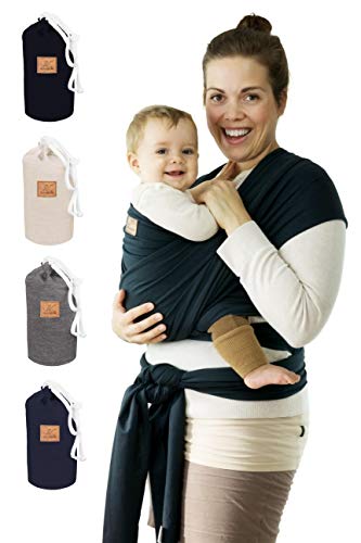 SOVERDE Tragetuch - Babytragetuch für jede Größe I DUNKELBLAU I Inkl. Deutsche Binde Anleitung I Baby Erstausstattung