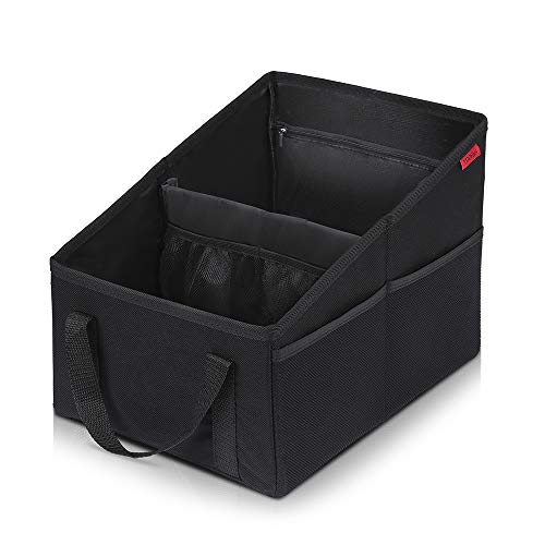Autositz Organizer für Vorder- und Rücksitz, Sitzaufbewahrungstasche für Erwachsene und Kinder, mit Becherhaltern, Gurtbefestigung und Staufächern für Spielzeug, Bücher, Snacks und andere Utensilien.