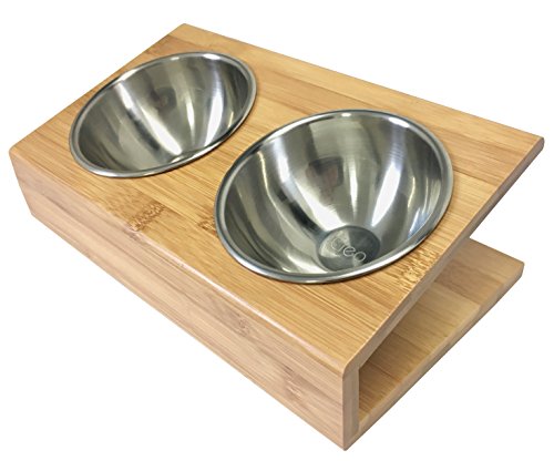 Bambus Futternapf für Katzen mit Edelstahleinsätzen (2 x 170ml)