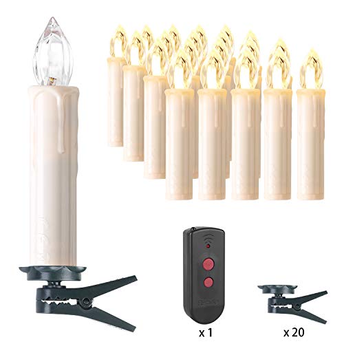 MVPOWER 20er Weinachten LED Kerzen Kabellos Warmweiß Weihnachtskerzen Christbaumkerzen Dimmen Flackern Baumkerze-Set,LED-Lichtfarbe Warmweiß