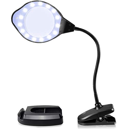 EletecPro Lupenleuchte 2-4 Fach Vergrößerung,30 Watts mit LED Tageslicht, Klemme und Handy Halter Boden Lupenlampe mit standfuß ideal für Präzisionsarbeit, Lesen