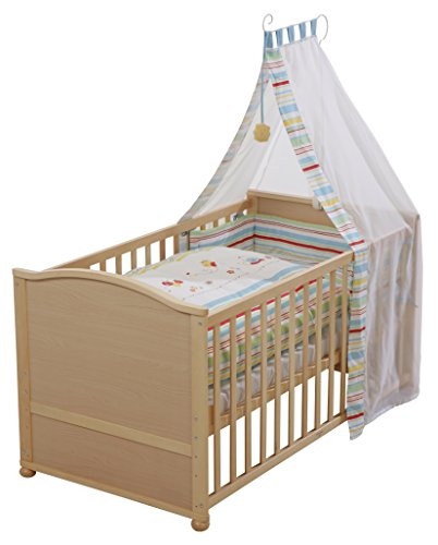 roba 03913V55 Komplettbett Set 'Butterfly', Babybett natur inkl. Bettwäsche, Himmel, Nest, Matratze, Kombi Kinderbett 70 x 140 cm umbaubar zum Junior Bett