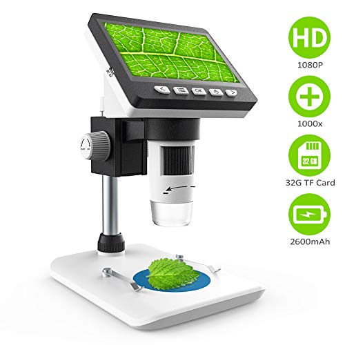 LCD Digital Mikroskop,CrazyFire 4,3 Zoll 1080P HD Digital Microscope Kamera Video Recorder 1000X Vergrößerung Zoom Nachladbare Batterie Endoskop mit 8 LEDs für Windows Pc(Mitgelieferte TF-Karte)