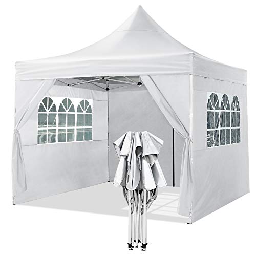 YUEBO Falt Pavillon 3x3m Wasserdicht mit 4 Seitenteilen Faltpavillon Wasserdicht Gartenpavillon Popup Pavillon Faltbar Partyzelt Weiß