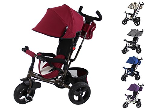 Clamaro 'Buttler GT' schwarz/bordeuax rot - 4in1 Kinderwagen Dreirad ab 1 Jahr mit lenkbarer Schubstange, flüsterleise Gummireifen und Sonnendach, Kinderdreirad durch 4-fach Umbau für Kinder ab ca. 1 - 5 Jahre geeignet - Farbe: Schwarz/Bordeaux Rot
