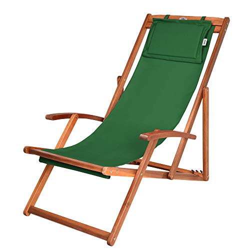 Liegestuhl Deckchair | Akazienholz Klappbar Atmungsaktiv Sonnenliege Strandstuhl Gartenliege Relaxliege | Grün