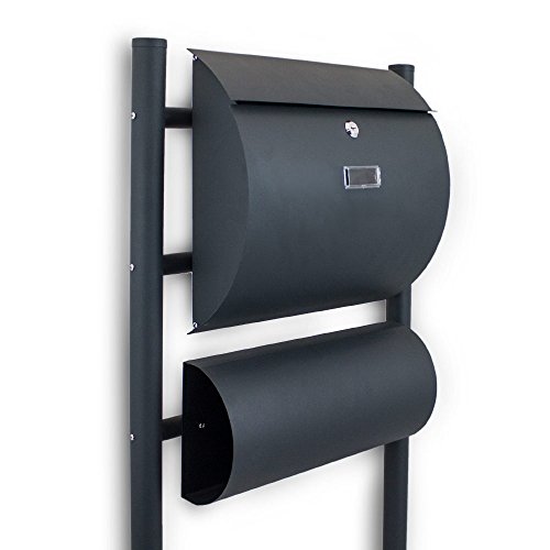 BITUXX Standbriefkasten Briefkasten Postkasten Mailbox Letterbox Briefkastenanlage mit seperaten Zeitungsfach Dunkelgrau