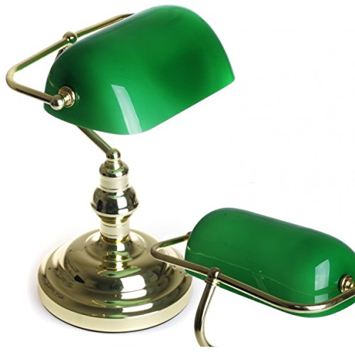 messing polierte Bankerlampe mit grünem Glas
